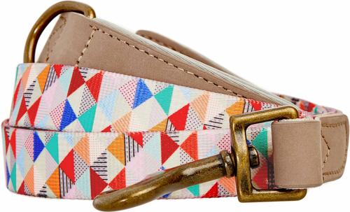 Show full view: Blueberry Pet Shades of Rainbow Triangles Polyester Fabric Webbing & Soft Genuine Leather Dog Leash, Multicolor, Medium: 4-ft long, 3/4-in wide slide 1 of 3