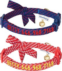 Blueberry Pet Sleek Handsome Diagonal Striped Breakaway Bow Tie Personalized Cat Collar, 2 count, Small: 9 to 13-in neck, 3/8-in wide
