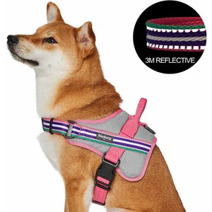 Blueberry Pet Soft & Comfy 3M Reflective Multi-Colored Stripe Mesh Padded Service Dog Harness, Pink/Emerald/Orchid, Large: 26.75 to 38.5-in chest