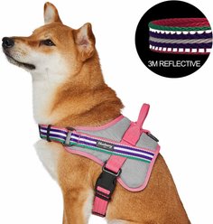 Blueberry Pet Soft & Comfy 3M Reflective Multi-Colored Stripe Mesh Padded Service Dog Harness, Pink/Emerald/Orchid, Medium: 21.5 to 26.75-in chest
