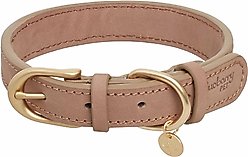 Blueberry Pet Soft & Comfy Genuine Leather Adjustable Dog Collar, Beige, Medium: 15 to 18-in neck, 1-in wide