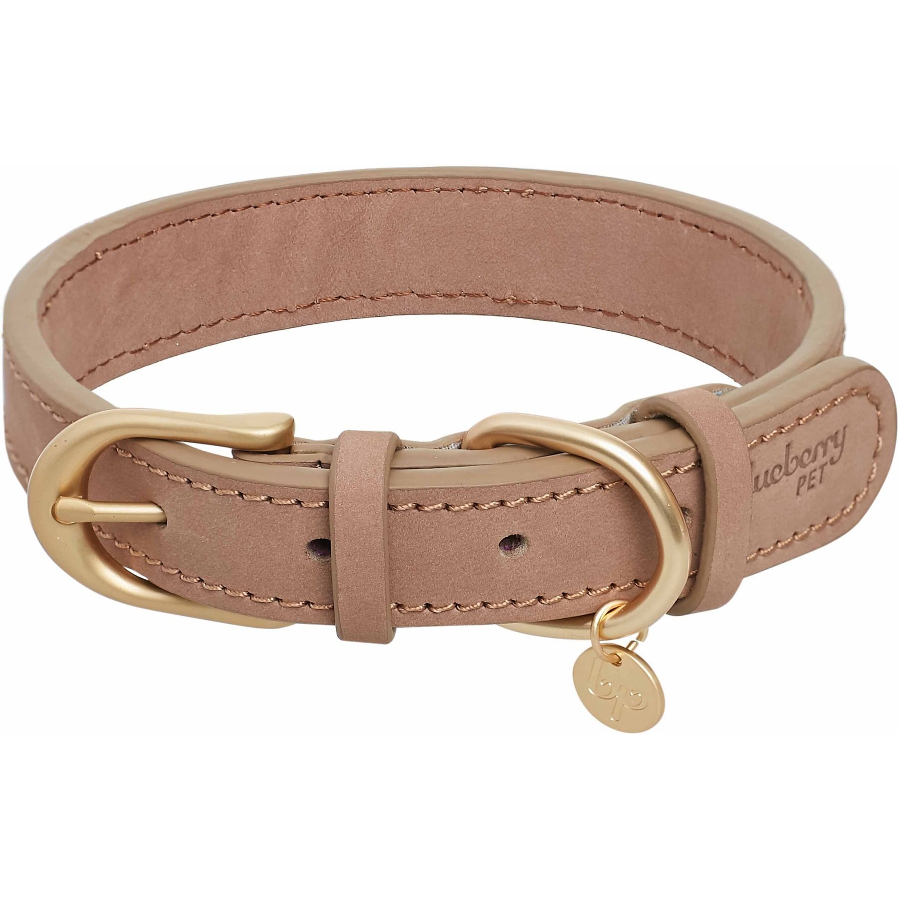 Blueberry Pet Soft & Comfy Genuine Leather Adjustable Dog Collar, Beige, Medium: 15 to 18-in neck, 1-in wide