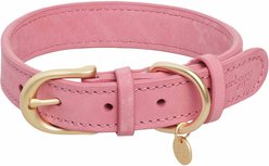 Blueberry Pet Soft & Comfy Genuine Leather Adjustable Dog Collar, Pink, Medium: 15 to 18-in neck, 1-in wide