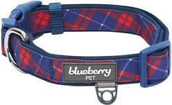 Blueberry Pet Soft & Comfy Padded Polyester Dog Collar, Navy Blue & Red Plaid, Medium: 14.5 to 20-in neck, 3/4-in wide