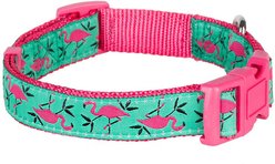 Blueberry Pet Spring Prints Nylon Dog Collar, Pink Flamingo on Light Emerald, Small: 12 to 16-in neck, 5/8-in wide slide 2 of 7