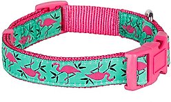 Blueberry Pet Spring Prints Nylon Dog Collar, Pink Flamingo on Light Emerald, X-Small: 7.5 to 10-in neck, 3/8-in wide slide 2 of 7