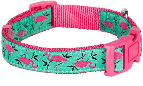 Show full view: Blueberry Pet Spring Prints Nylon Dog Collar, Pink Flamingo on Light Emerald, X-Small: 7.5 to 10-in neck, 3/8-in wide slide 5 of 9