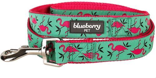 Show full view: Blueberry Pet Spring Prints Nylon Dog Leash, Pink Flamingo on Light Emerald, X-Small: 5-ft long, 3/8-in wide slide 2 of 6