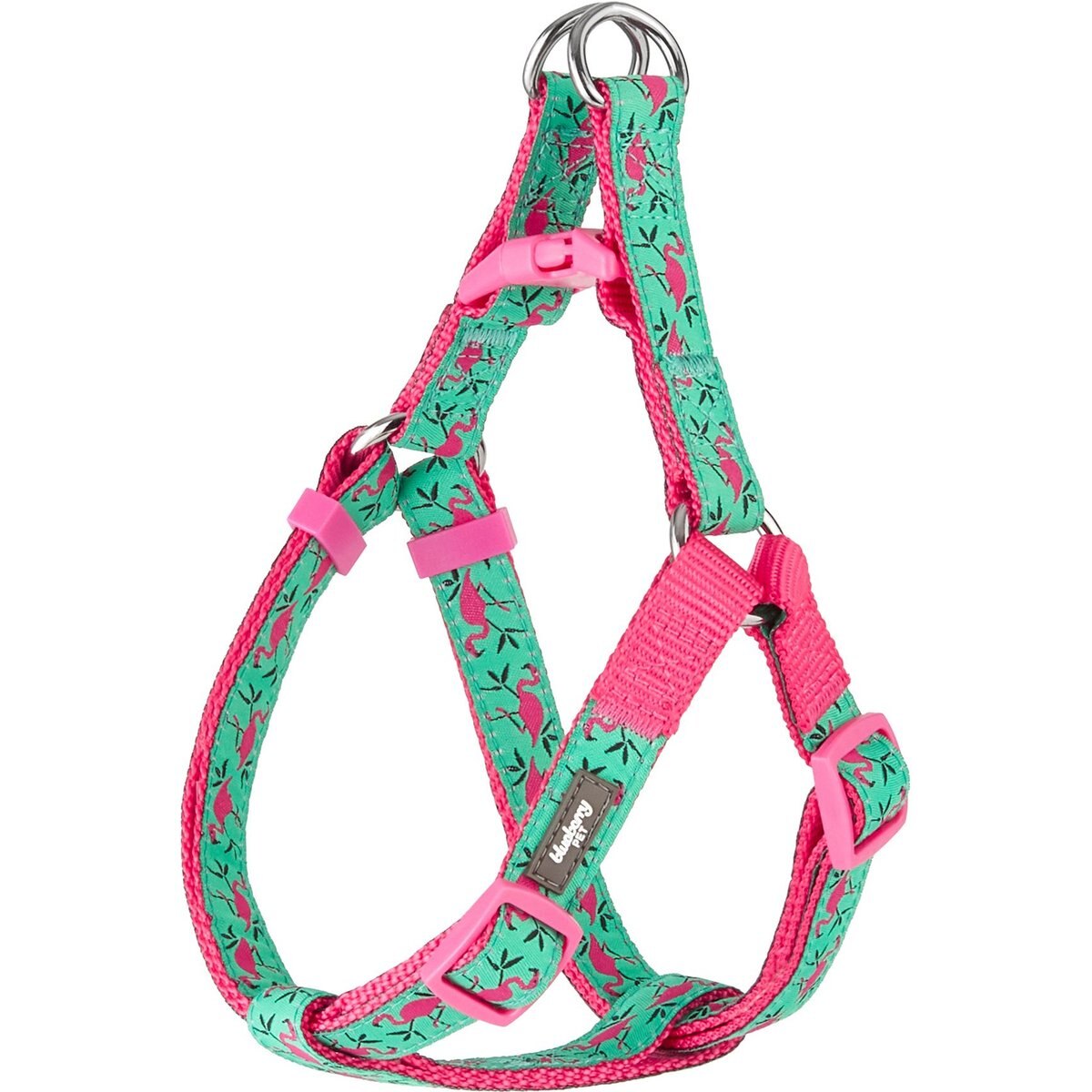 Blueberry Pet Spring Prints Nylon Step In Back Clip Dog Harness, Pink Flamingo on Light Emerald, Small: 16.5 to 21.5-in chest