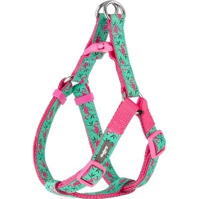 Blueberry Pet Blueberry Pet Spring Prints Nylon Step In Back Clip Dog Harness, Pink Flamingo on Light Emerald, Small: 16.5 to 21.5-in chest