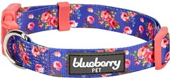 Blueberry Pet Spring Scent Inspired Rose Print Adjustable Dog Collar, Large: 18 to 26-in neck