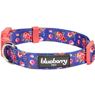 Blueberry Pet Blueberry Pet Spring Scent Inspired Rose Print Adjustable Dog Collar, Medium: 14.5 to 20-in neck