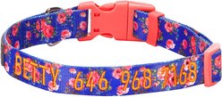Blueberry Pet Spring Scent Rose Floral Personalized ID Dog Collar, Irish Blue, Medium: 14.5 to 20-in neck 3/4-in wide