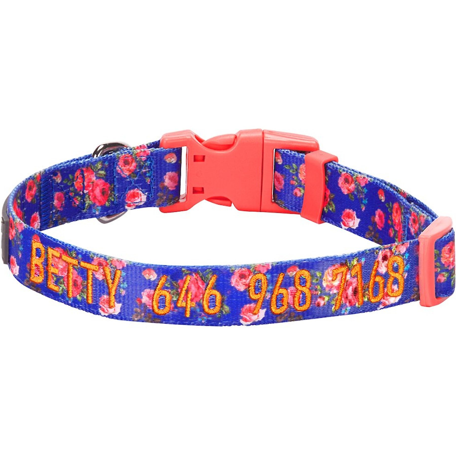 Blueberry Pet Spring Scent Rose Floral Personalized ID Dog Collar, Irish Blue, Small: 12 to 16-in neck, 5/8-in wide