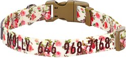 Blueberry Pet Spring Scent Rose Floral Personalized ID Dog Collar, Ivory, Small: 12 to 16-in neck, 5/8-in wide