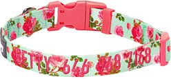 Blueberry Pet Spring Scent Rose Floral Personalized ID Dog Collar, Turquoise, Medium: 14.5 to 20-in neck 3/4-in wide