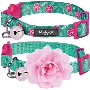 Blueberry Pet The Power of All in One Adjustable Breakaway Cat Collar with Bell, 2 count, 2 count, Relaxing Jungle Green