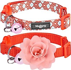 Blueberry Pet The Power of All in One Adjustable Breakaway Cat Collar with Bell, 2 count, Perfect Orange