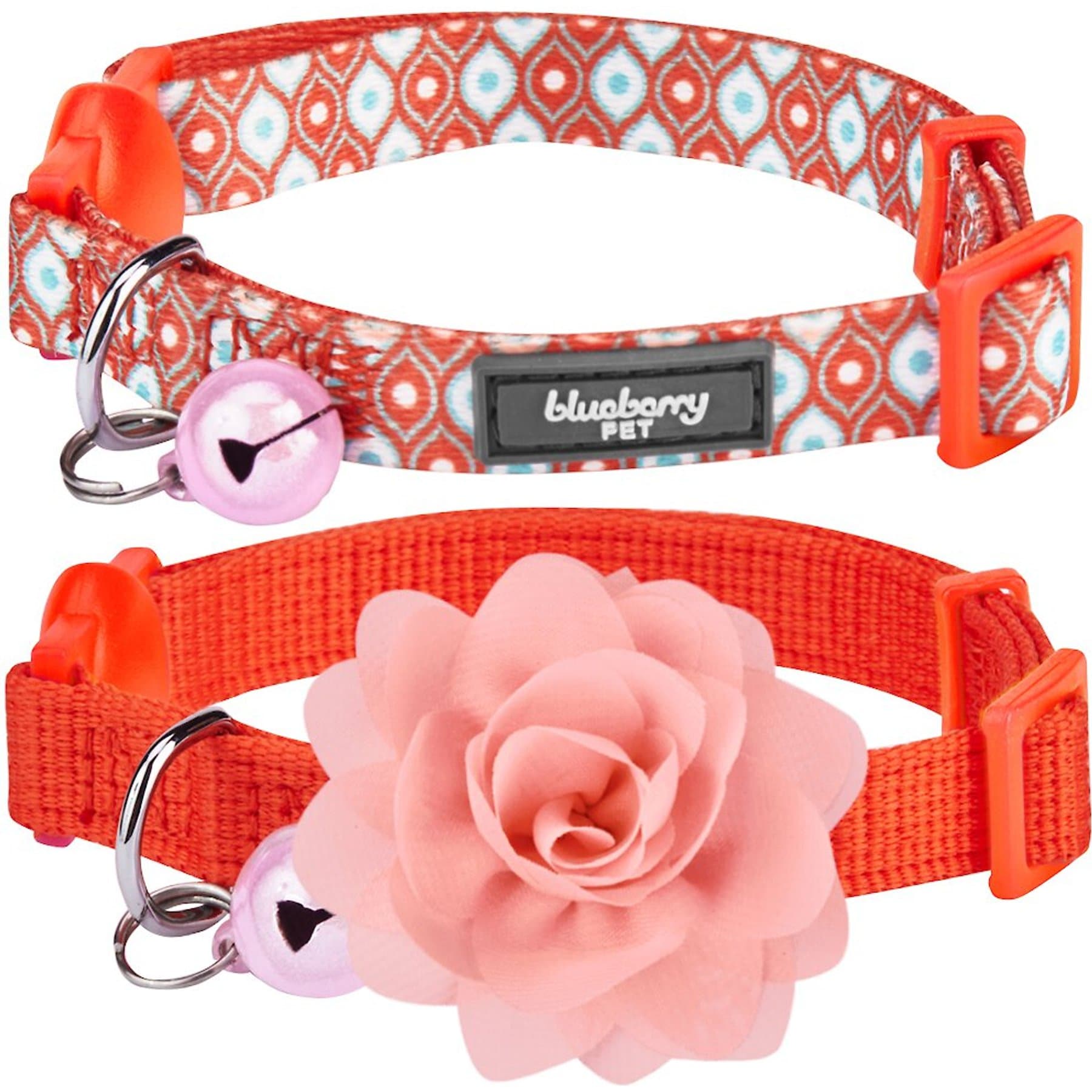 Blueberry Pet The Power of All in One Adjustable Breakaway Cat Collar with Bell, 2 count, Perfect Orange