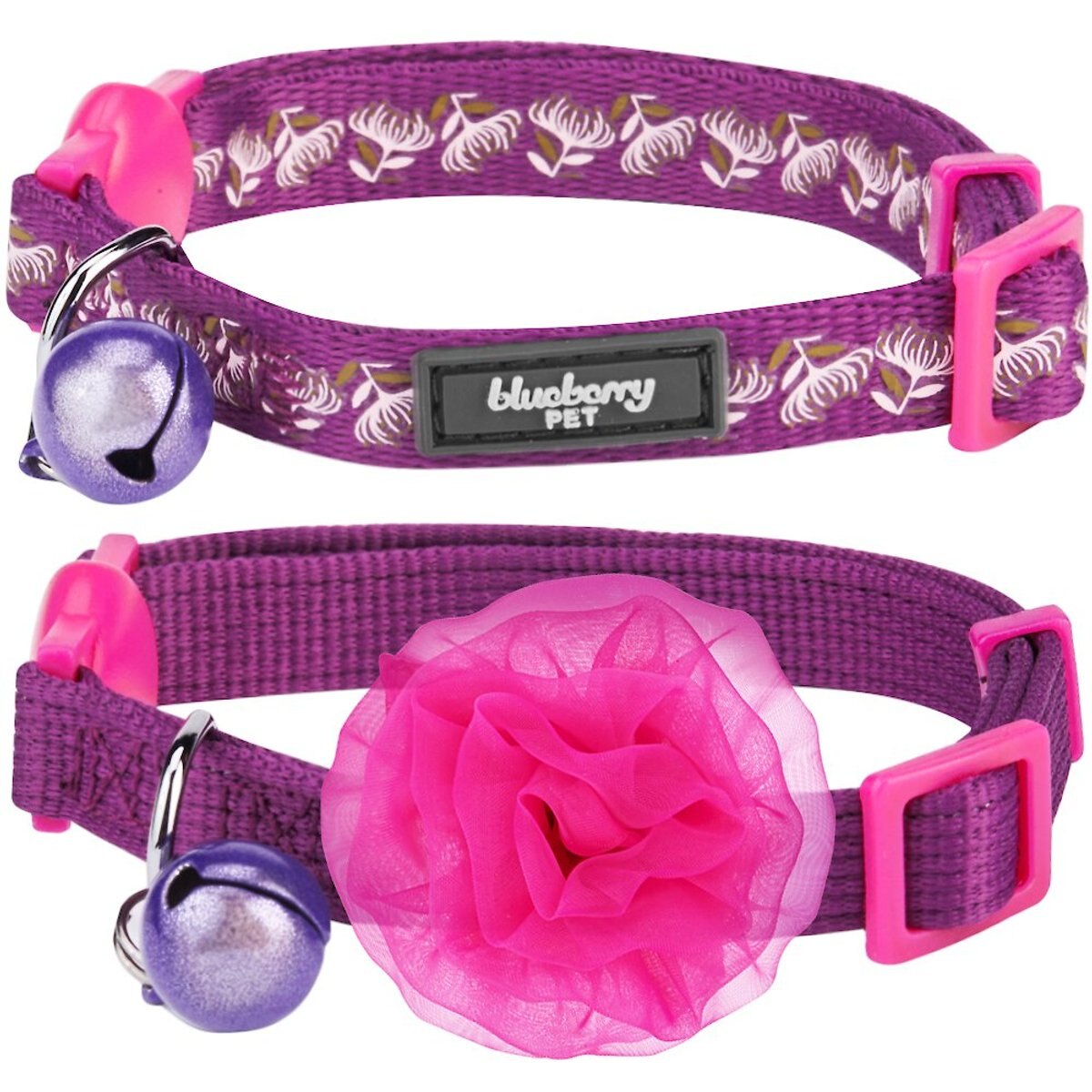 Blueberry Pet The Power of All in One Adjustable Breakaway Cat Collar with Bell, 2 count, Stunning Plum