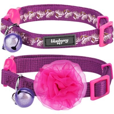 Blueberry Pet Blueberry Pet The Power of All in One Adjustable Breakaway Cat Collar with Bell, 2 count, Stunning Plum