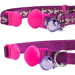 Blueberry Pet The Power of All in One Adjustable Breakaway Cat Collar with Bell, 2 count, Stunning Plum