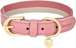 Blueberry Pet Vintage Two Tone Leather Dog Collar, Pink & Grey, Large