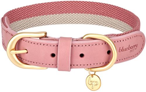 Show full view: Blueberry Pet Vintage Two Tone Leather Dog Collar, Pink & Grey, Large slide 1 of 8