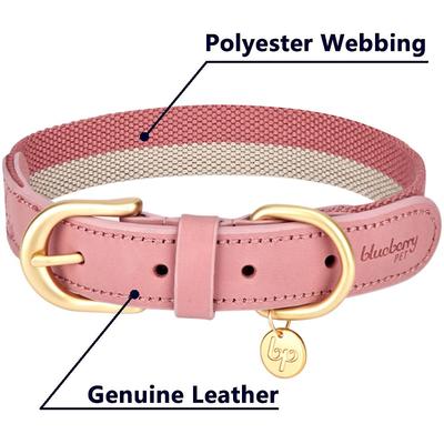 Show full view: Blueberry Pet Vintage Two Tone Leather Dog Collar, Pink & Grey, Large slide 3 of 8