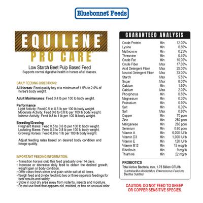 Show full view: Bluebonnet Feeds Equilene Pro Care Pellets Horse Feed, 50-lb bag slide 4 of 6