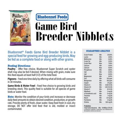 Show full view: Bluebonnet Feeds Game Bird Breeder 20% Protein Nibblet Bird Food, 50-lb bag slide 7 of 10