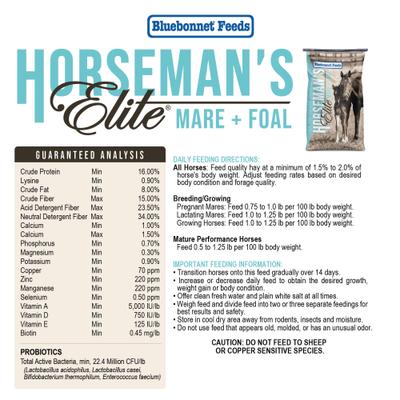 Show full view: Bluebonnet Feeds Horsemans Elite Mare & Foal Pellet Horse Feed, 50-lb bag slide 4 of 6