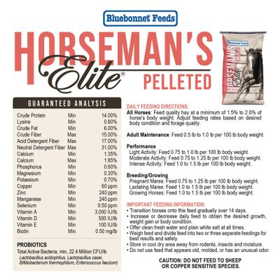 Show full view: Bluebonnet Feeds Horsemans Elite Pelleted Horse Feed, 50-lb bag slide 4 of 5
