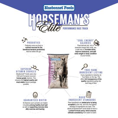 Show full view: Bluebonnet Feeds Horsemans Elite Performance Race Track Sweet Horse Feed, 50-lb bag slide 3 of 7