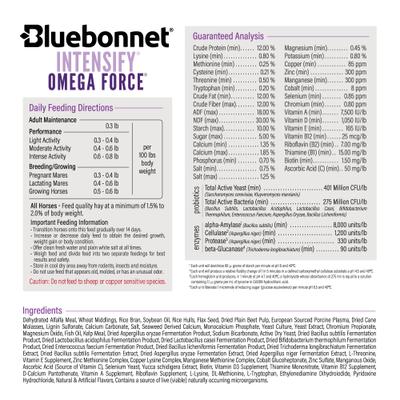 Show full view: Bluebonnet Feeds Intensify Omega Force High Protein, Low Starch Horse Feed, 50-lb bag slide 4 of 7