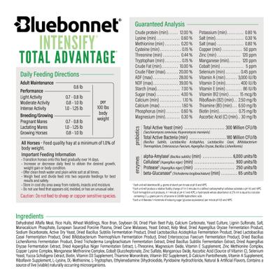 Show full view: Bluebonnet Feeds Intensify Total Advantage Complete Low Starch Horse Feed, 50-lb bag slide 4 of 8