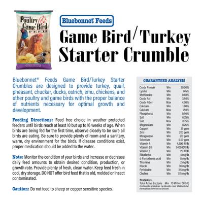 Show full view: Bluebonnet Feeds Poultry & Game 30% Protein Crumble Bird Food, 50-lb bag slide 7 of 10