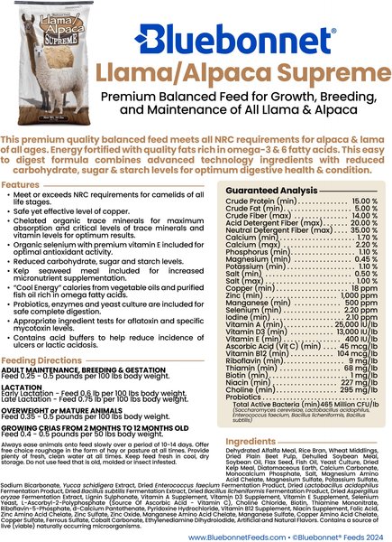 Bluebonnet Feeds Supreme Llama Alpaca Large Pellet Feed, 50-lb bag