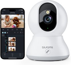 blurams 8MP Indoor, 360 Degree PTZ Baby Monitor, Phone App, One-Touch Call, Dual-Band WiFi 6, Compatible with Alexa Pet Camera, White
