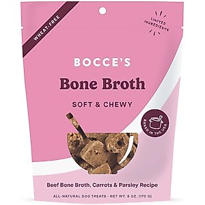 Bocce's Bakery Bone Broth Wellness Beef & Carrot Limited-Ingredient-Diet Adult Soft & Chewy Dog Treats, 6-oz bag