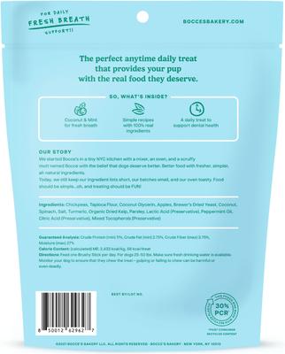 Show full view: Bocce's Bakery Dailies Brushy Sticks Medium Coconut & Mint Recipe Dental Dog Treats, 13-oz bag slide 3 of 11