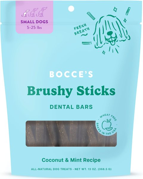 Bocce's Bakery Dailies Brushy Sticks Small Coconut & Mint Recipe Dental Dog Treats, 13-oz bag