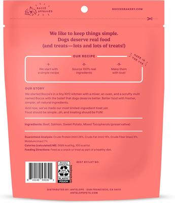 Show full view: Bocce's Bakery Surf & Turf Beef & Salmon High-Protein Freeze-Dried Dog & Cat Treats, 3-oz bag slide 3 of 8