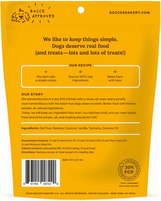 Show full view: Bocce's Bakery Turmeric Latte Coconut, Vanilla & Turmeric Dog Treats, 5-oz bag slide 3 of 10