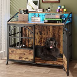 BOINN 3 Doors & 360 Degree Stainless Steel Bowls Chew-Resistant Furniture Dog Crate, Rustic Brown, 44-in slide 2 of 7