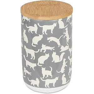 Bone Dry Ceramic Meow Cat Treat Canister, Gray