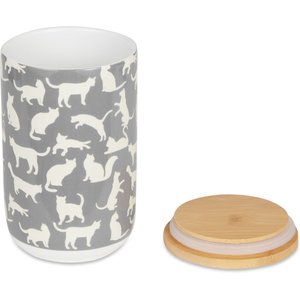 Bone Dry Ceramic Meow Cat Treat Canister, Gray