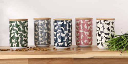 Show full view: Bone Dry Ceramic Meow Cat Treat Canister, Gray slide 7 of 8