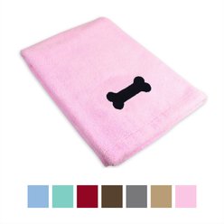 Bone Dry Embroidered Bone Microfiber Dog Bath Towel, Pink