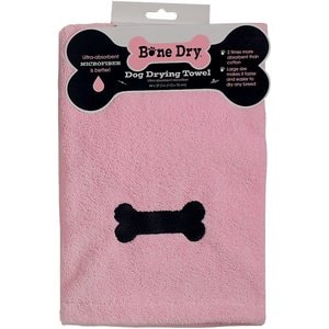 Bone Dry Embroidered Bone Microfiber Dog Bath Towel, Pink
